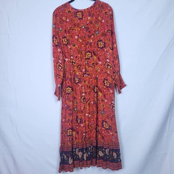 Old Navy Womens Floral Maxi Dress Red Size Large Petite Cottagecore Smocked Boho - Picture 2 of 9